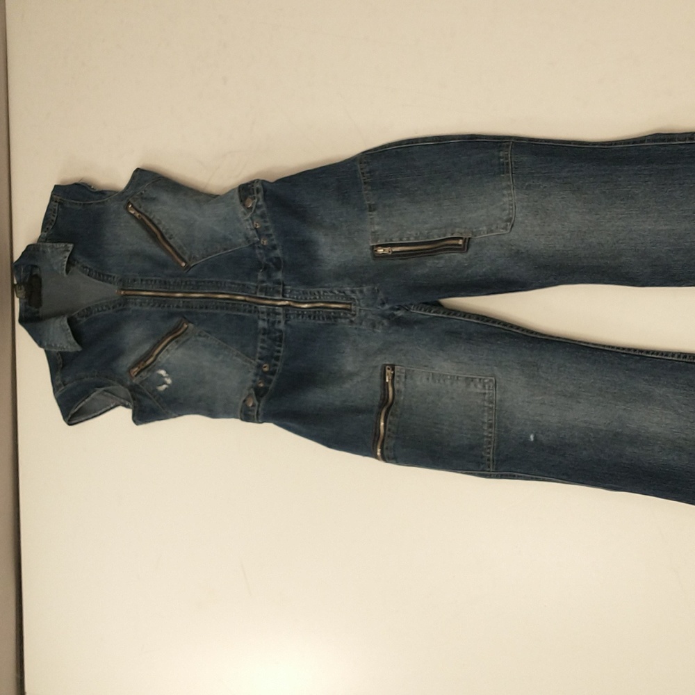Vintage Denim Jumpsuit Sexy Rocawear 90s Stretch Jeans lots Zippers One Piece M - Picture 12 of 16